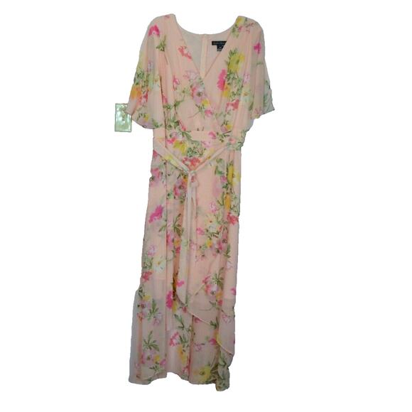 Jessica Howard Pink Floral Hi Low Dress Lined Belted Fit And Flare Size‎ 20W NWT - Picture 1 of 12